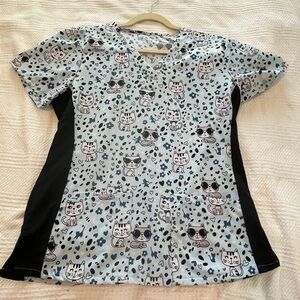 Cat Print Scrub Top-Blue and Black